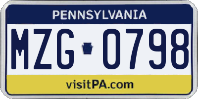 PA license plate MZG0798