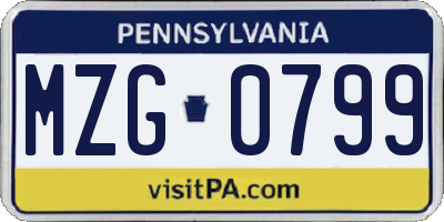 PA license plate MZG0799