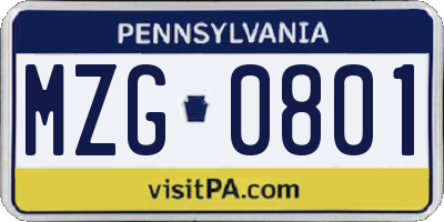 PA license plate MZG0801