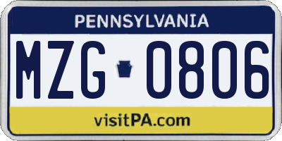 PA license plate MZG0806