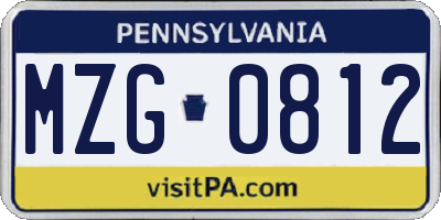 PA license plate MZG0812