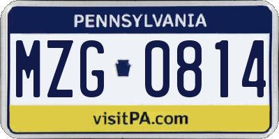 PA license plate MZG0814