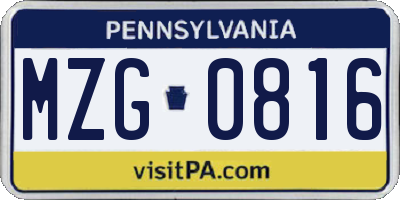 PA license plate MZG0816