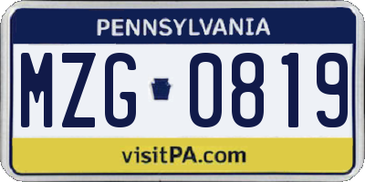 PA license plate MZG0819