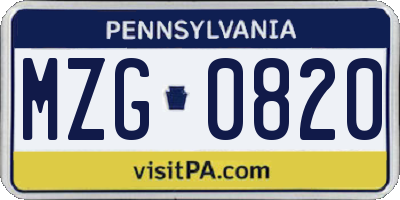 PA license plate MZG0820