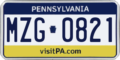 PA license plate MZG0821