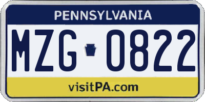 PA license plate MZG0822