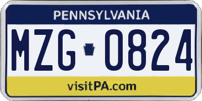 PA license plate MZG0824