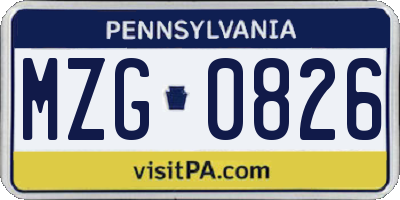 PA license plate MZG0826