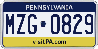 PA license plate MZG0829