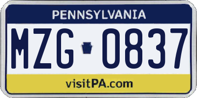 PA license plate MZG0837