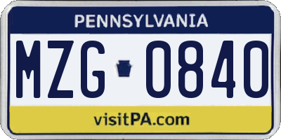 PA license plate MZG0840
