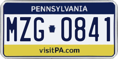 PA license plate MZG0841