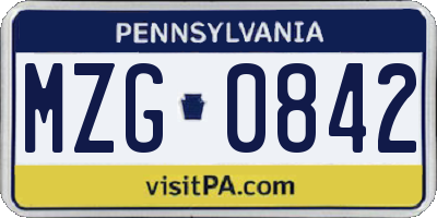 PA license plate MZG0842