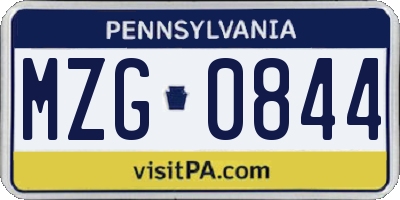 PA license plate MZG0844