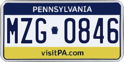 PA license plate MZG0846