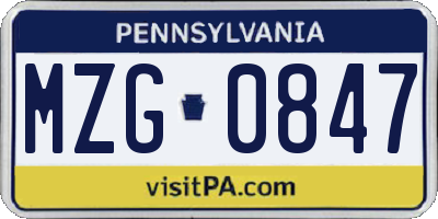 PA license plate MZG0847