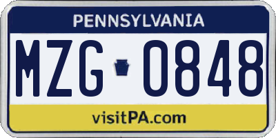PA license plate MZG0848