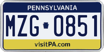 PA license plate MZG0851