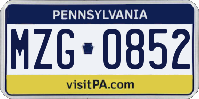 PA license plate MZG0852