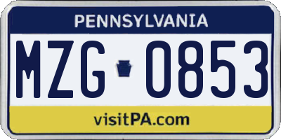 PA license plate MZG0853