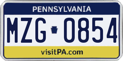 PA license plate MZG0854