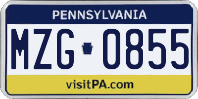 PA license plate MZG0855