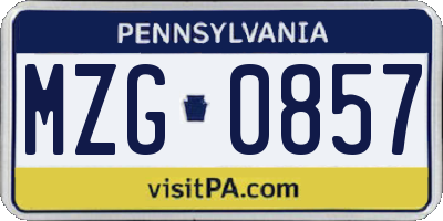 PA license plate MZG0857