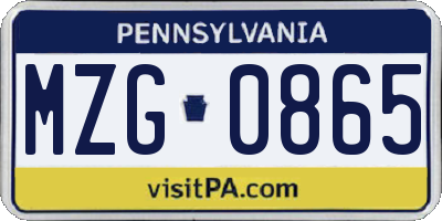 PA license plate MZG0865