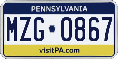 PA license plate MZG0867