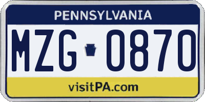 PA license plate MZG0870