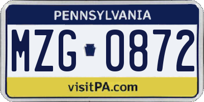 PA license plate MZG0872
