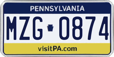 PA license plate MZG0874