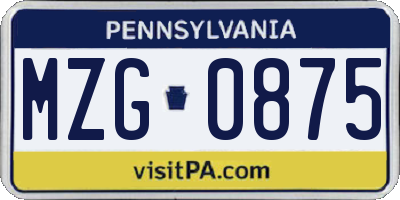 PA license plate MZG0875