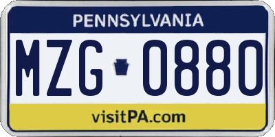 PA license plate MZG0880