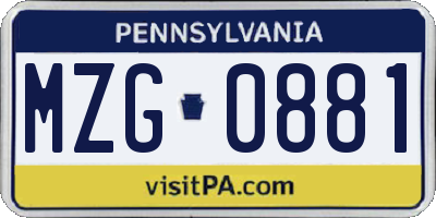 PA license plate MZG0881