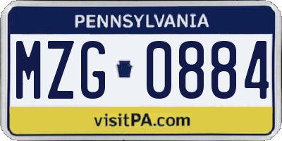 PA license plate MZG0884