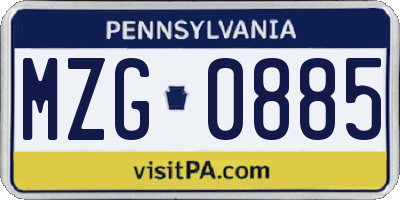 PA license plate MZG0885