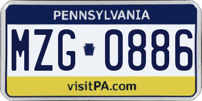 PA license plate MZG0886