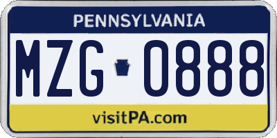 PA license plate MZG0888