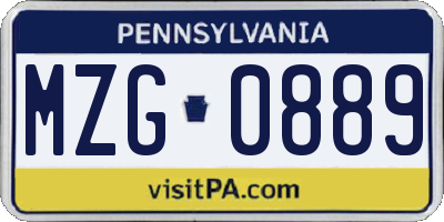 PA license plate MZG0889