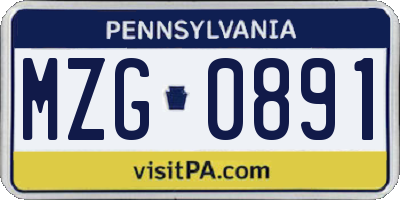 PA license plate MZG0891