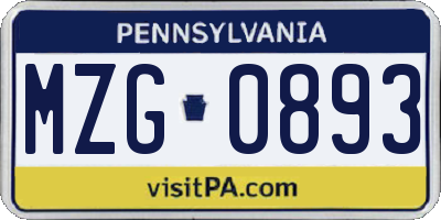 PA license plate MZG0893