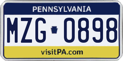 PA license plate MZG0898