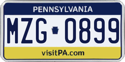 PA license plate MZG0899