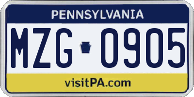 PA license plate MZG0905