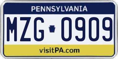 PA license plate MZG0909