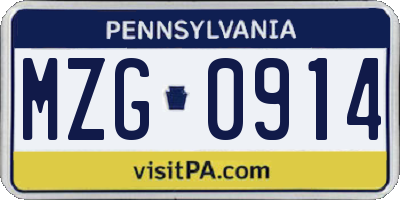 PA license plate MZG0914