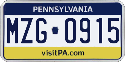 PA license plate MZG0915