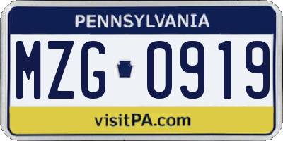 PA license plate MZG0919